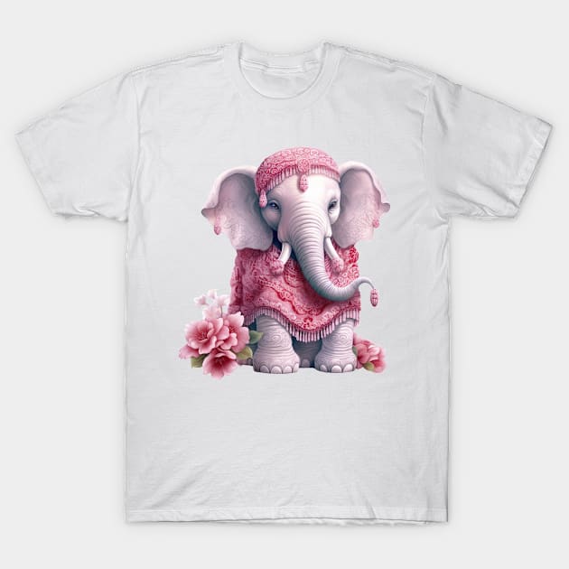 Pink Christmas Elephant T-Shirt by Chromatic Fusion Studio